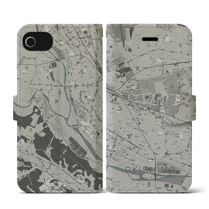 【昭島（東京都）】地図柄iPhoneケース（手帳タイプ）モノトーン・iPhone SE（第3 / 第2世代） / 8 / 7 / 6s / 6 用