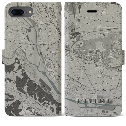 【昭島（東京都）】地図柄iPhoneケース（手帳タイプ）モノトーン・iPhone 8Plus /7Plus / 6sPlus / 6Plus 用
