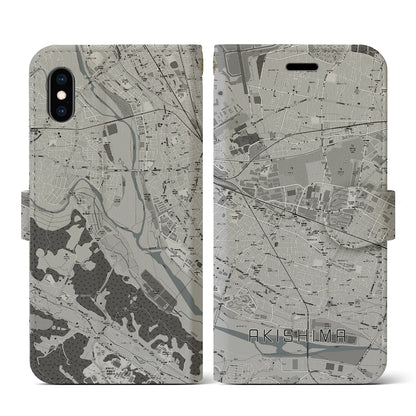 【昭島（東京都）】地図柄iPhoneケース（手帳タイプ）モノトーン・iPhone XS / X 用
