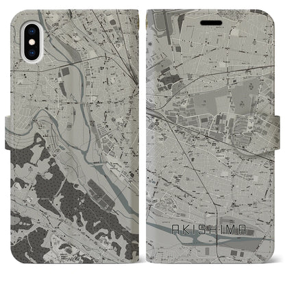 【昭島（東京都）】地図柄iPhoneケース（手帳タイプ）モノトーン・iPhone XS Max 用