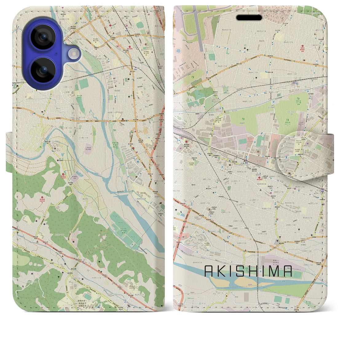 【昭島（東京都）】地図柄iPhoneケース（手帳タイプ）ナチュラル・iPhone 16 Pro Max 用