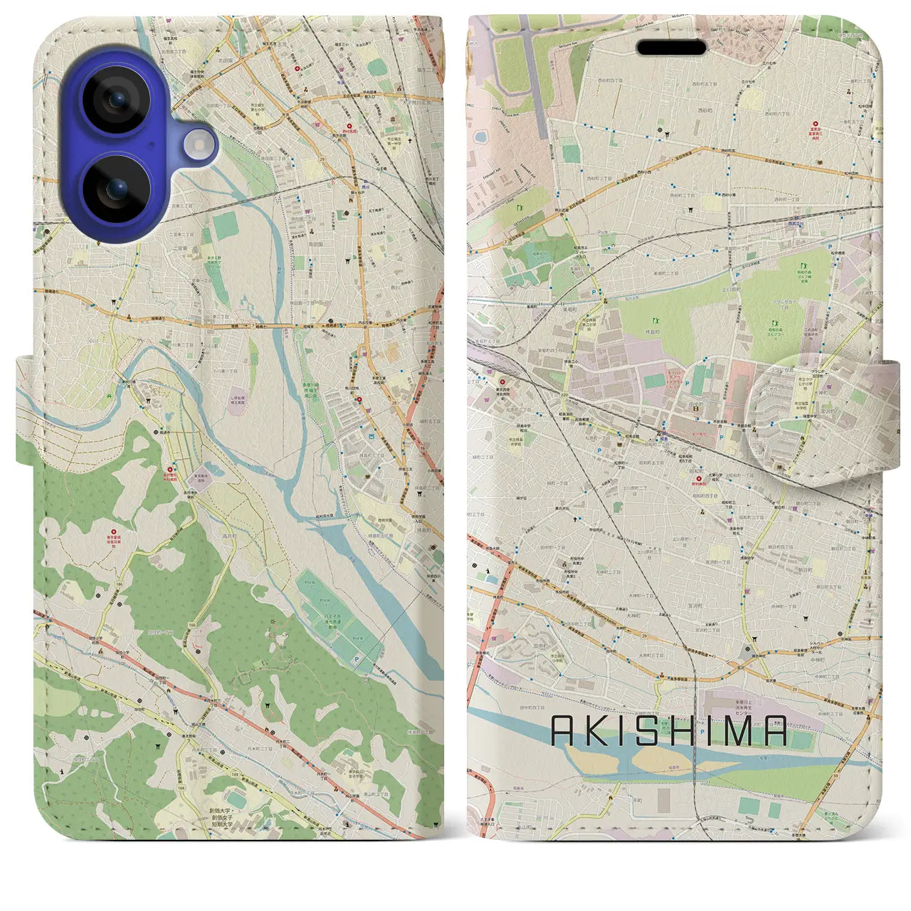 【昭島（東京都）】地図柄iPhoneケース（手帳タイプ）ナチュラル・iPhone 16 Pro Max 用