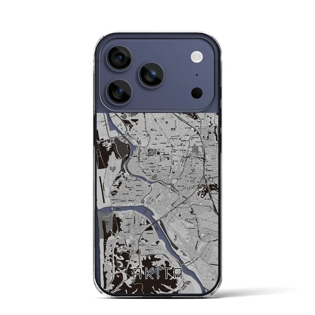 【秋田(秋田県)】地図柄iPhoneケース(クリアタイプ)モノトーン・iPhone 17 Pro Max 用