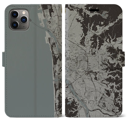 【秋田（秋田県）】地図柄iPhoneケース（手帳タイプ）モノトーン・iPhone 11 Pro Max 用