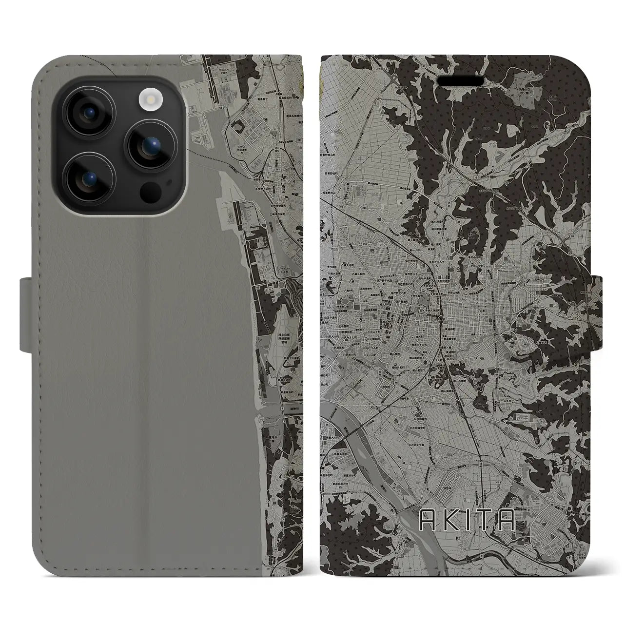 【秋田（秋田県）】地図柄iPhoneケース（手帳タイプ）