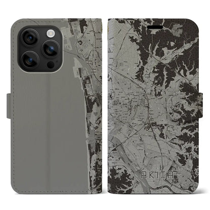 【秋田（秋田県）】地図柄iPhoneケース（手帳タイプ）モノトーン・iPhone 16 用