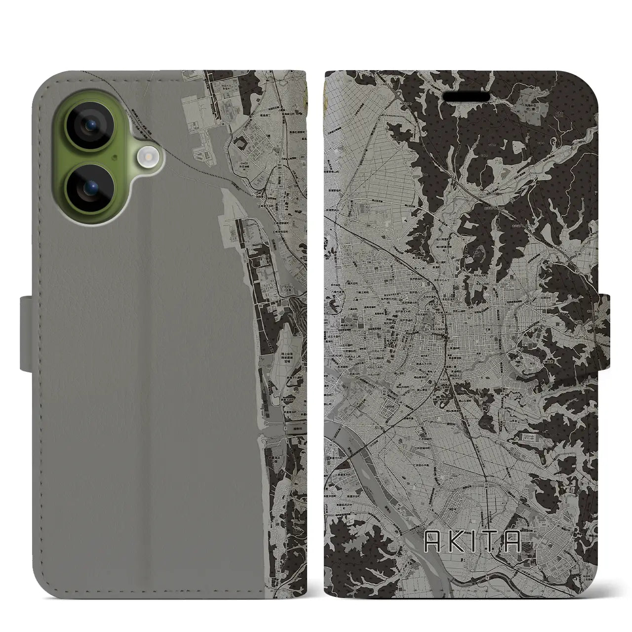 【秋田（秋田県）】地図柄iPhoneケース（手帳タイプ）