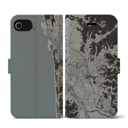 【秋田（秋田県）】地図柄iPhoneケース（手帳タイプ）モノトーン・iPhone SE（第3 / 第2世代） / 8 / 7 / 6s / 6 用