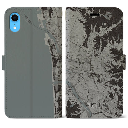 【秋田（秋田県）】地図柄iPhoneケース（手帳タイプ）モノトーン・iPhone XR 用