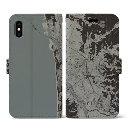 【秋田（秋田県）】地図柄iPhoneケース（手帳タイプ）モノトーン・iPhone XS / X 用