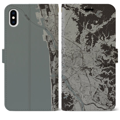 【秋田（秋田県）】地図柄iPhoneケース（手帳タイプ）モノトーン・iPhone XS Max 用