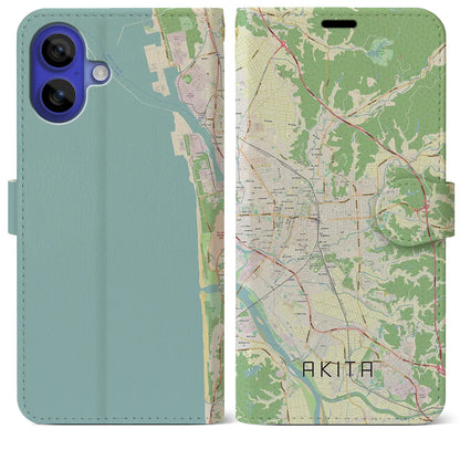 【秋田（秋田県）】地図柄iPhoneケース（手帳タイプ）ナチュラル・iPhone 16 Pro Max 用