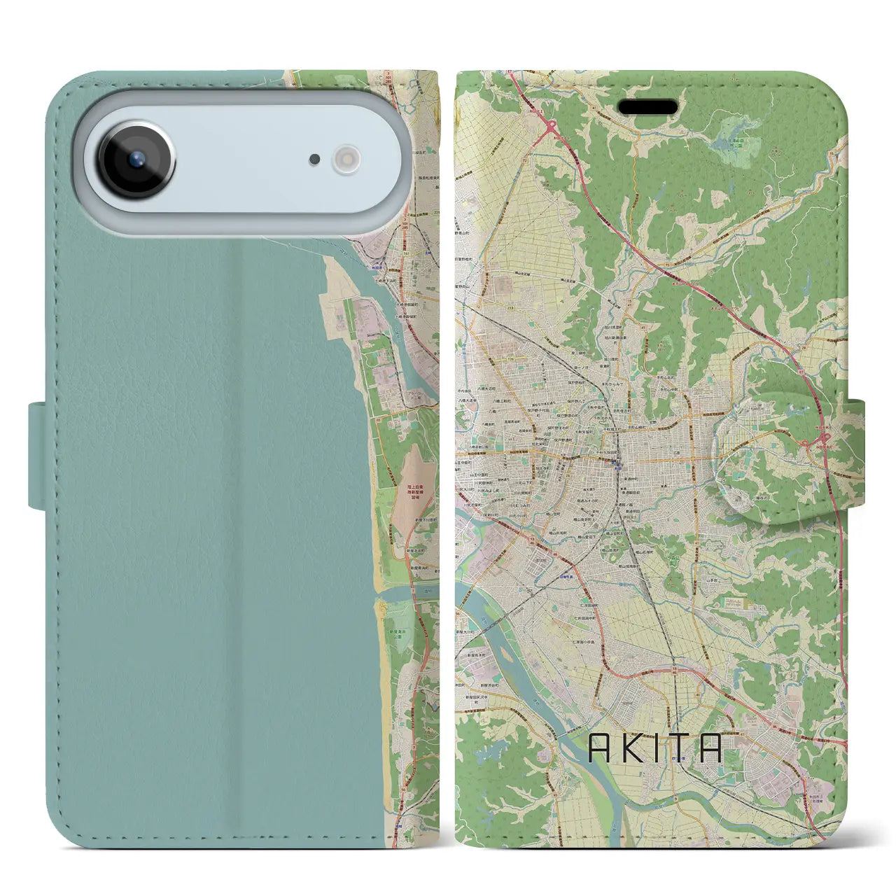 【秋田（秋田県）】地図柄iPhoneケース（手帳タイプ）