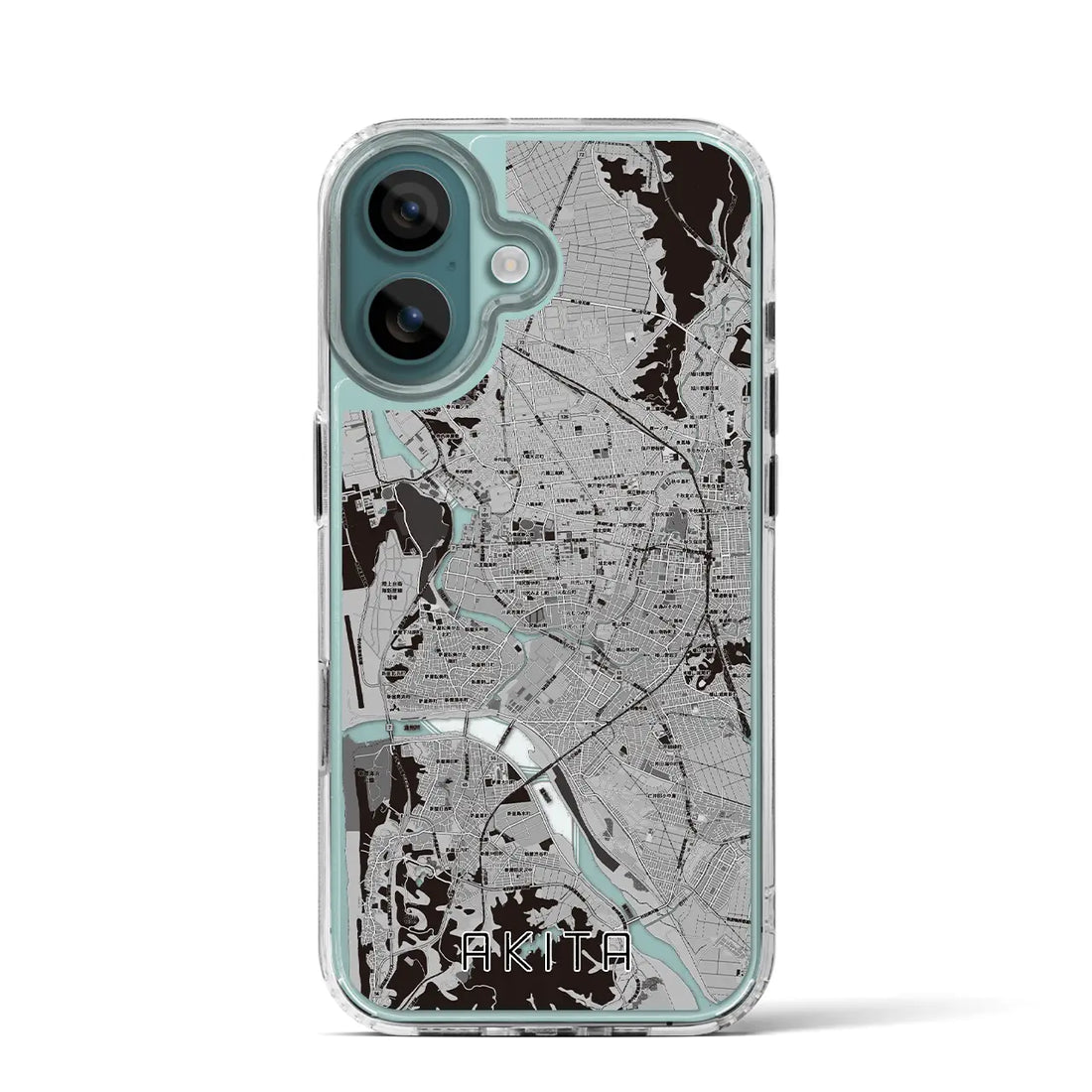 【秋田(秋田県)】地図柄iPhoneケース(MagSafeタイプ)モノトーン・iPhone 16 Pro 用