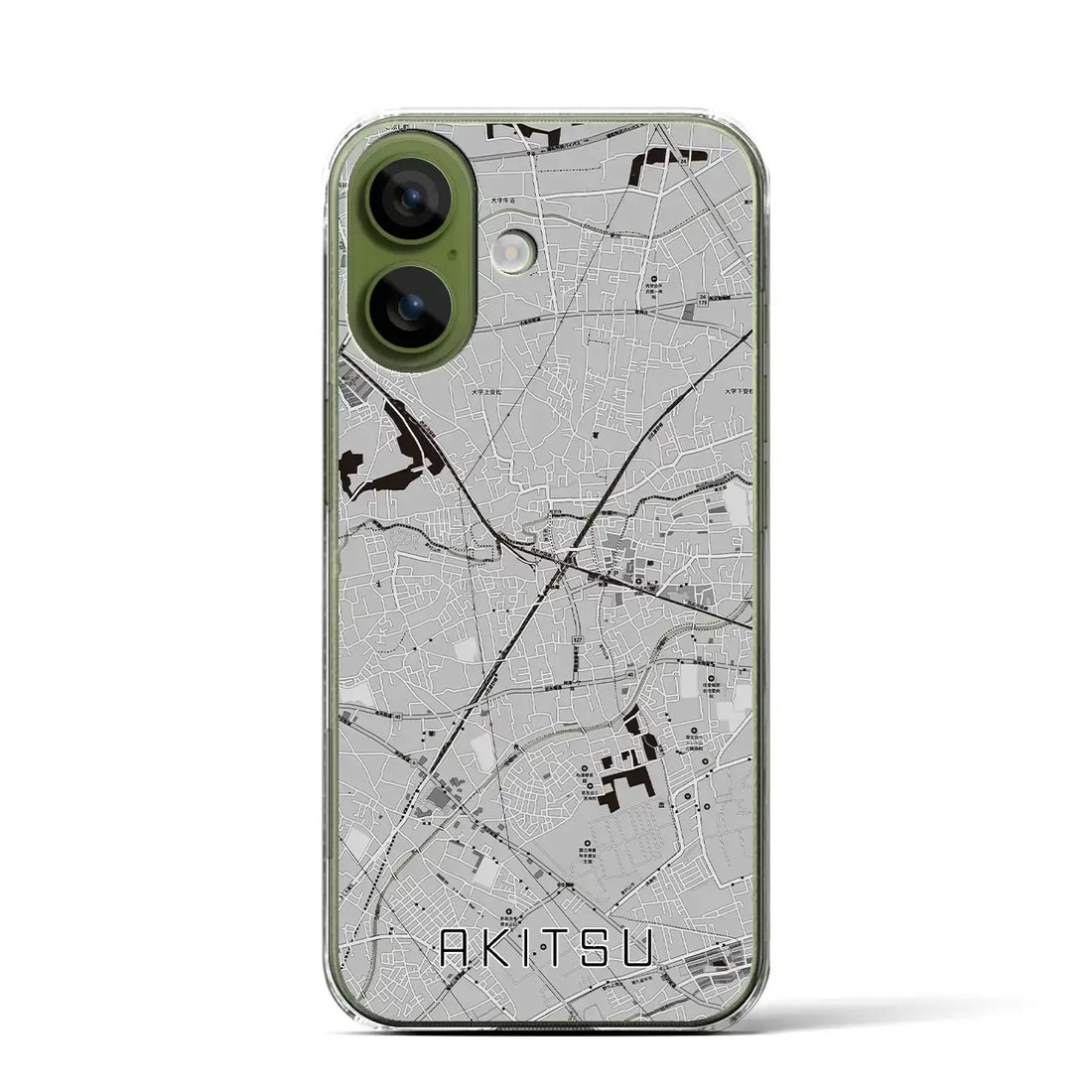 【秋津（東京都）】地図柄iPhoneケース（クリアタイプ）モノトーン・iPhone 17 Pro Max 用