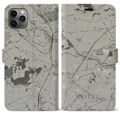 【秋津（東京都）】地図柄iPhoneケース（手帳タイプ）モノトーン・iPhone 11 Pro Max 用