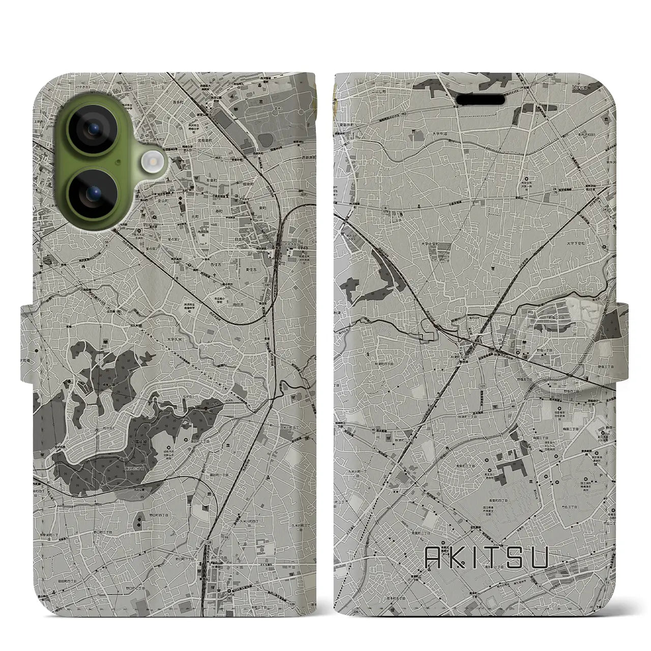 【秋津（東京都）】地図柄iPhoneケース（手帳タイプ）