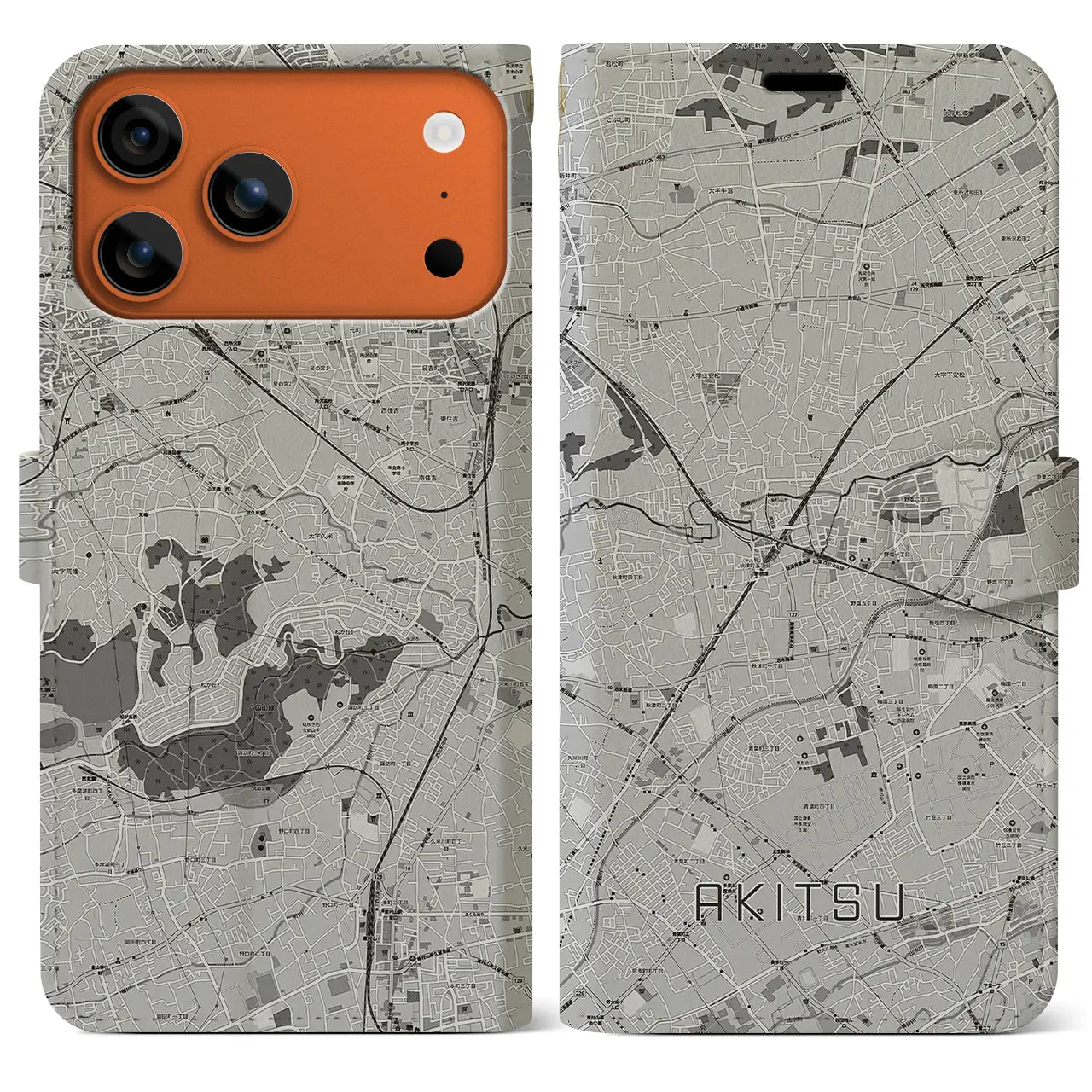 【秋津（東京都）】地図柄iPhoneケース（手帳タイプ）