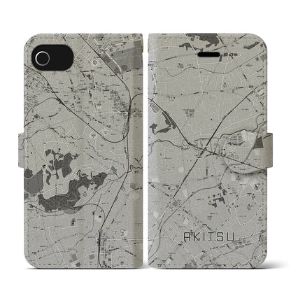 【秋津（東京都）】地図柄iPhoneケース（手帳タイプ）モノトーン・iPhone SE（第3 / 第2世代） / 8 / 7 / 6s / 6 用