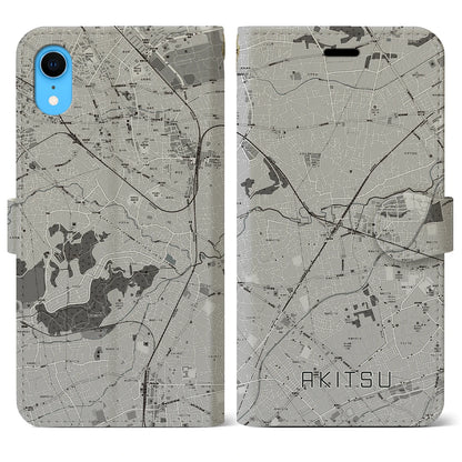 【秋津（東京都）】地図柄iPhoneケース（手帳タイプ）モノトーン・iPhone XR 用