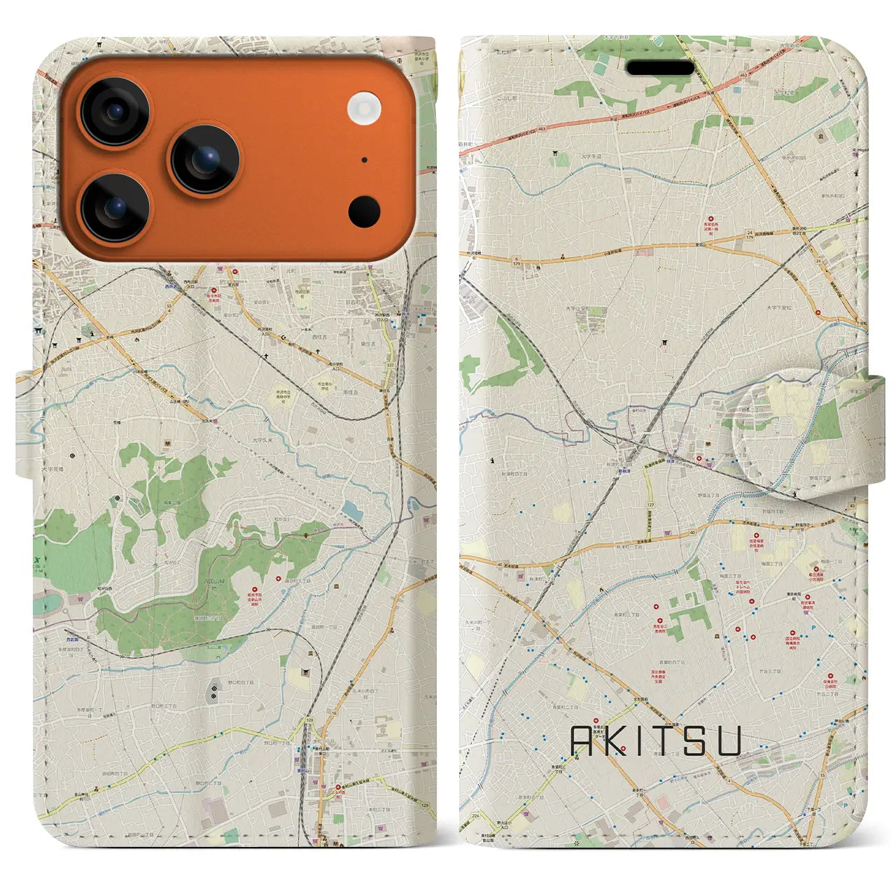 【秋津（東京都）】地図柄iPhoneケース（手帳タイプ）