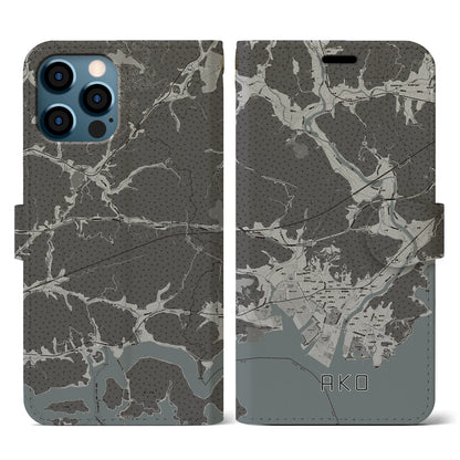 【赤穂（兵庫県）】地図柄iPhoneケース（手帳タイプ）モノトーン・iPhone 12 / 12 Pro 用