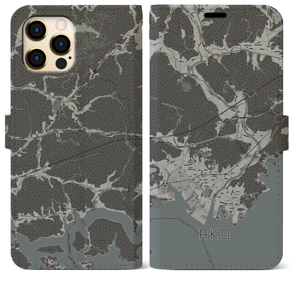【赤穂（兵庫県）】地図柄iPhoneケース（手帳タイプ）モノトーン・iPhone 12 Pro Max 用