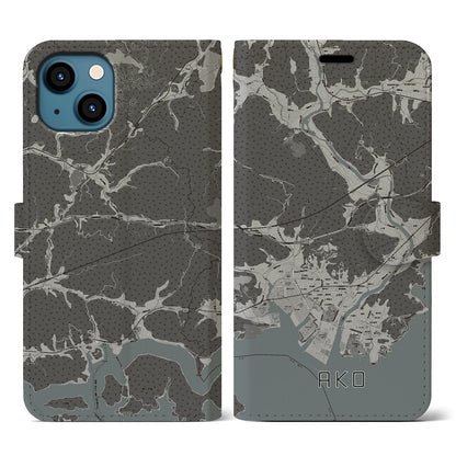 【赤穂（兵庫県）】地図柄iPhoneケース（手帳タイプ）モノトーン・iPhone 13 用