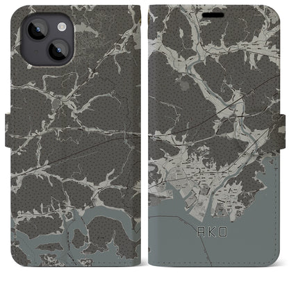 【赤穂（兵庫県）】地図柄iPhoneケース（手帳タイプ）モノトーン・iPhone 14 Plus 用