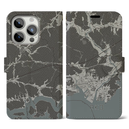 【赤穂（兵庫県）】地図柄iPhoneケース（手帳タイプ）モノトーン・iPhone 15 Pro 用