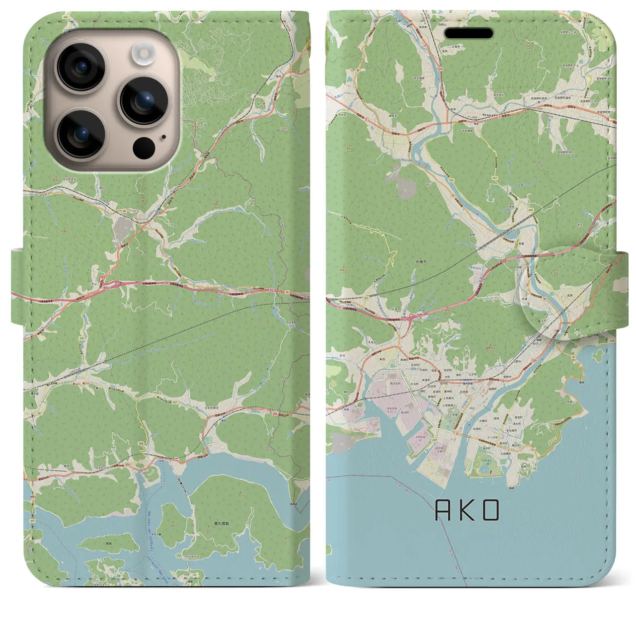 【赤穂（兵庫県）】地図柄iPhoneケース（手帳タイプ）ナチュラル・iPhone 16 Plus 用