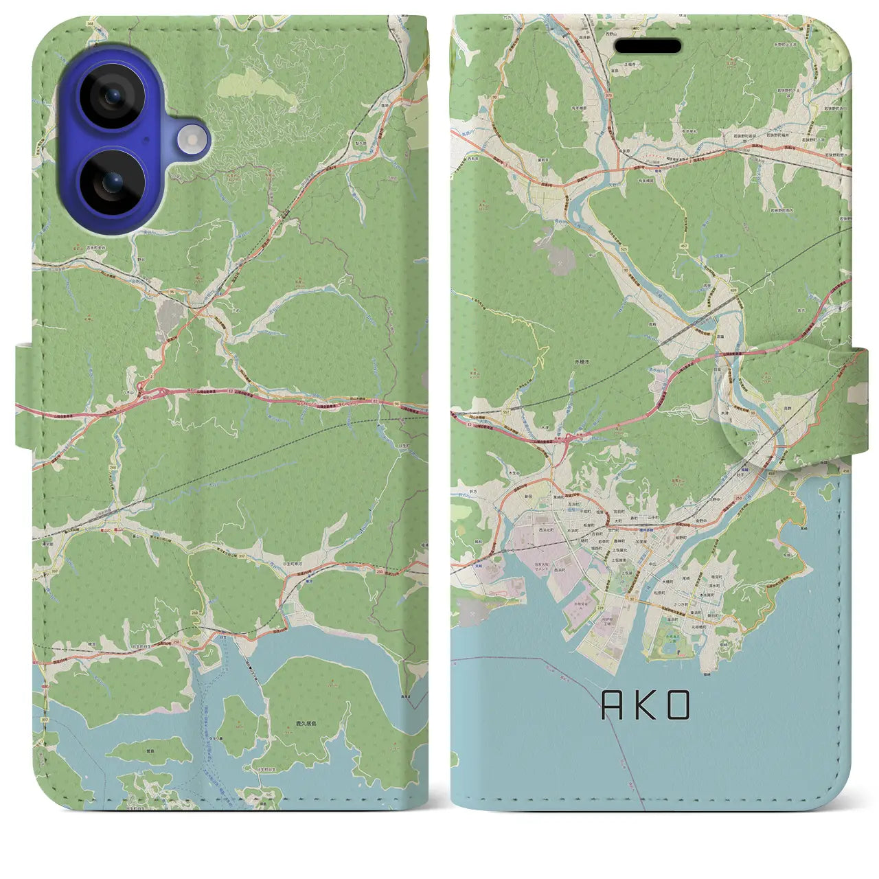 【赤穂（兵庫県）】地図柄iPhoneケース（手帳タイプ）ナチュラル・iPhone 16 Pro Max 用