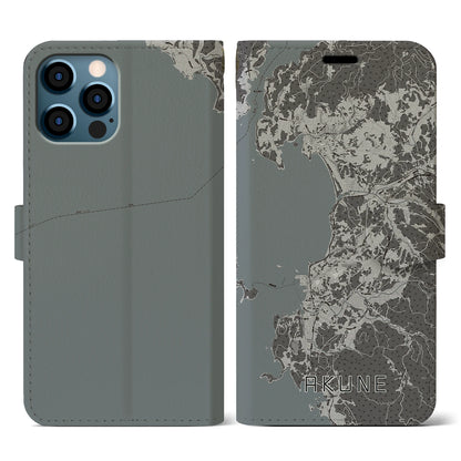 【阿久根（鹿児島県）】地図柄iPhoneケース（手帳タイプ）モノトーン・iPhone 12 / 12 Pro 用