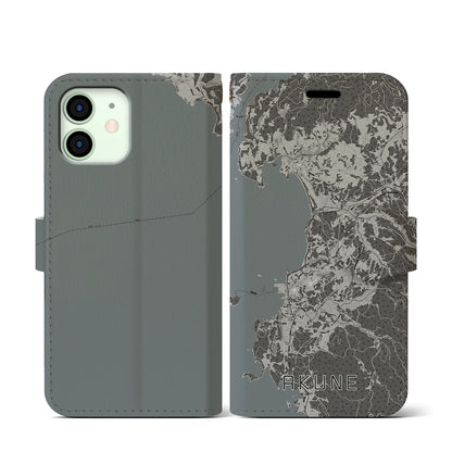 【阿久根（鹿児島県）】地図柄iPhoneケース（手帳タイプ）モノトーン・iPhone 12 mini 用