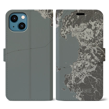 【阿久根（鹿児島県）】地図柄iPhoneケース（手帳タイプ）モノトーン・iPhone 13 用