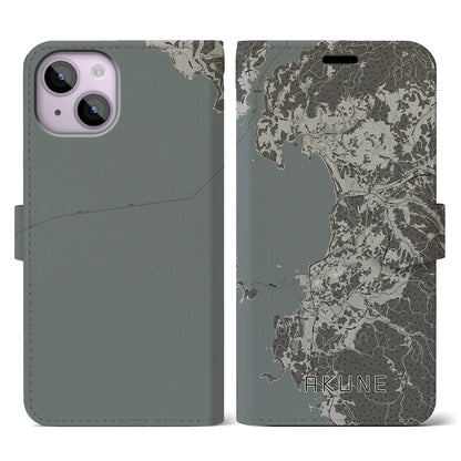 【阿久根（鹿児島県）】地図柄iPhoneケース（手帳タイプ）モノトーン・iPhone 14 用