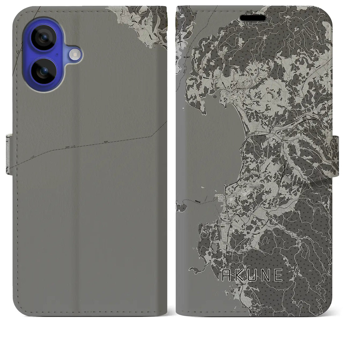 【阿久根(鹿児島県)】地図柄iPhoneケース(手帳タイプ)モノトーン・iPhone 16 Pro Max 用