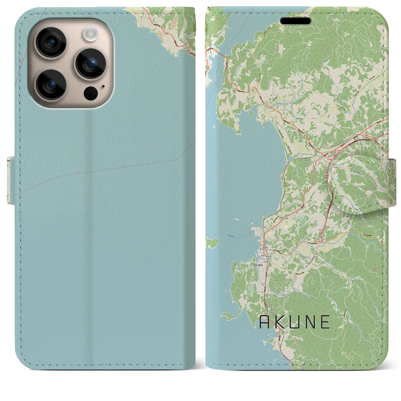 【阿久根（鹿児島県）】地図柄iPhoneケース（手帳タイプ）ナチュラル・iPhone 16 Plus 用