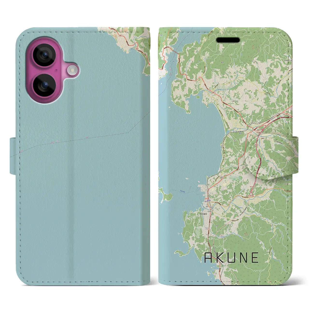 【阿久根（鹿児島県）】地図柄iPhoneケース（手帳タイプ）ナチュラル・iPhone 16 Pro 用