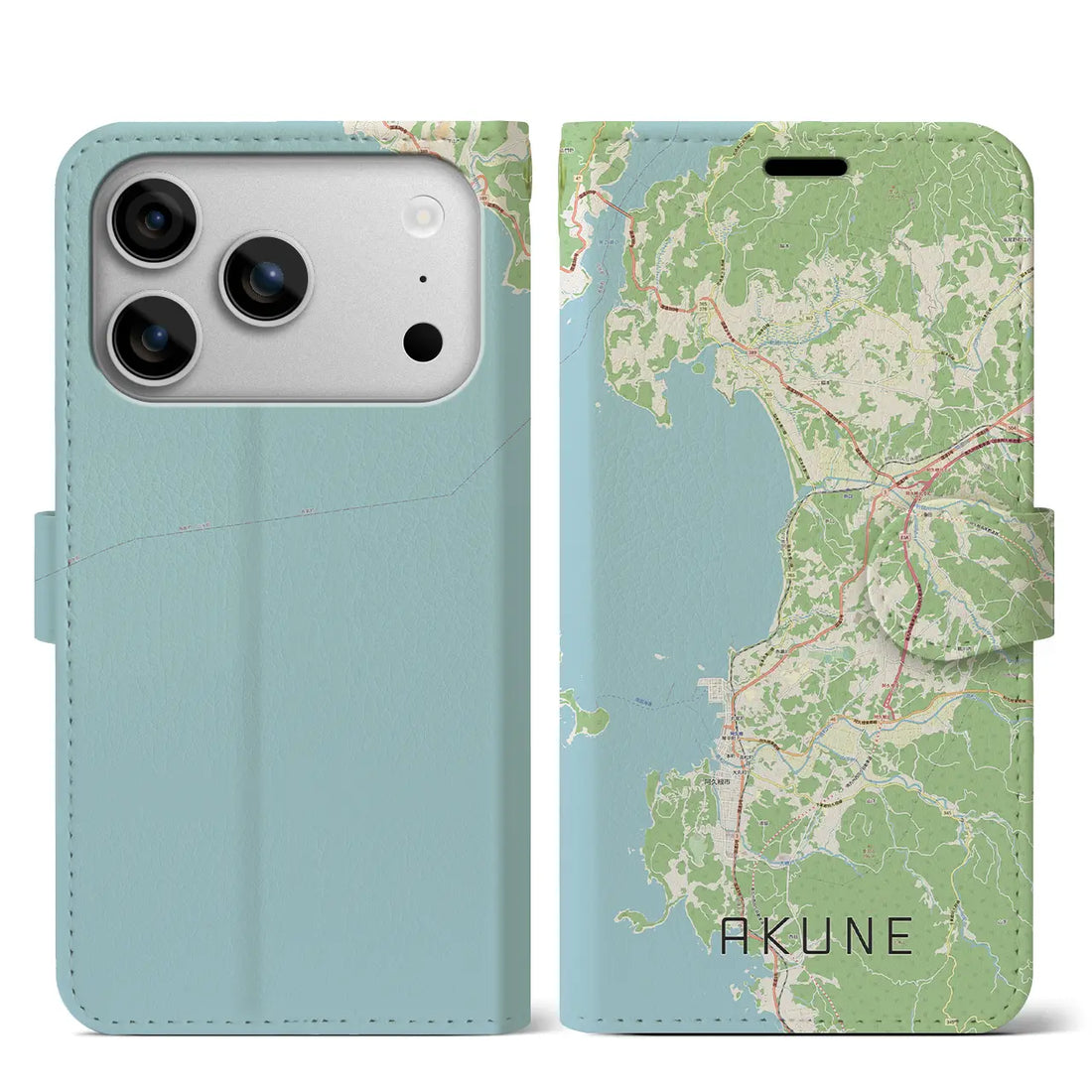 【阿久根（鹿児島県）】地図柄iPhoneケース（手帳タイプ）ナチュラル・iPhone 17 Pro Max 用