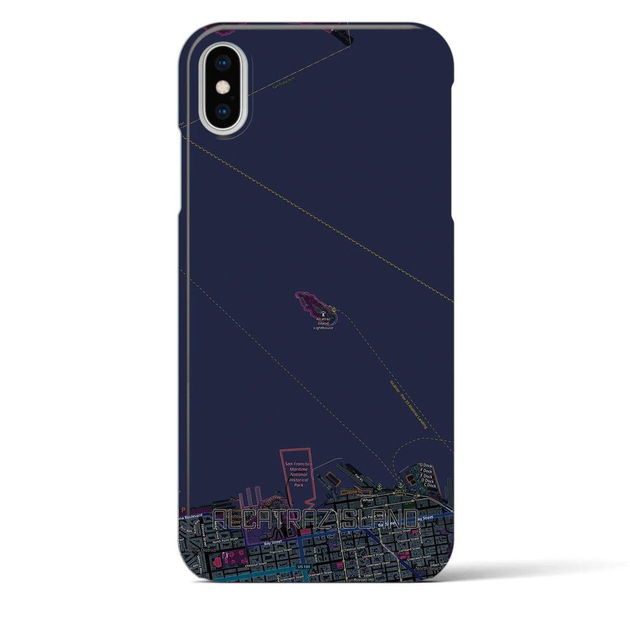 【アルカトラズ島（アメリカ）】地図柄iPhoneケース（バックカバータイプ）ブラック・iPhone XS Max 用