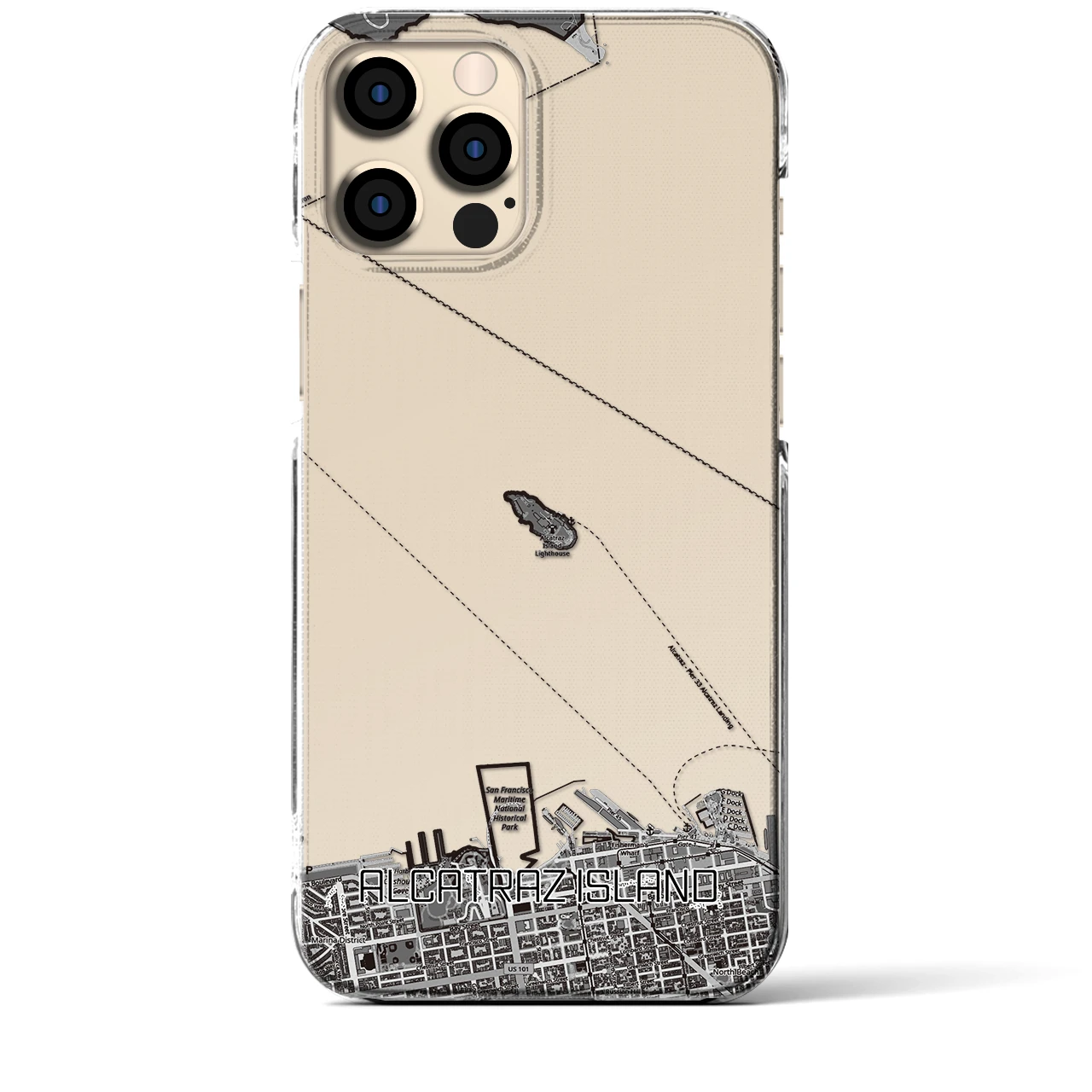 【アルカトラズ島（アメリカ）】地図柄iPhoneケース（クリアタイプ）
