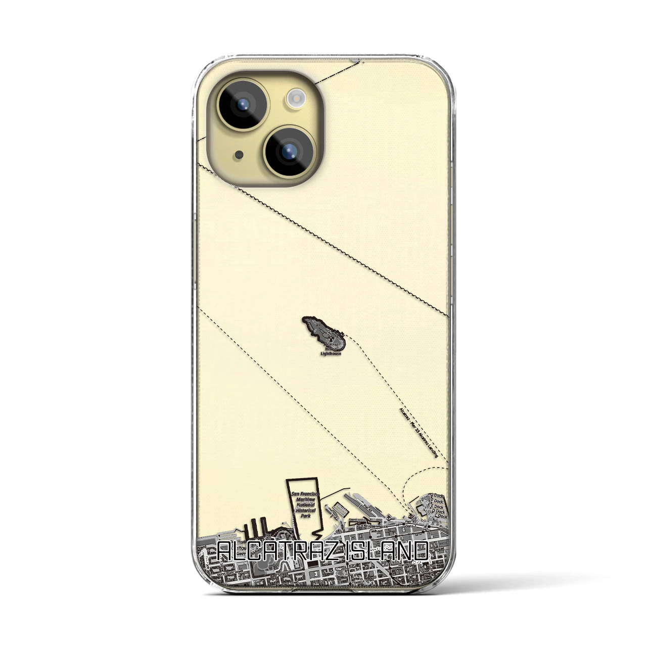 【アルカトラズ島（アメリカ）】地図柄iPhoneケース（クリアタイプ）