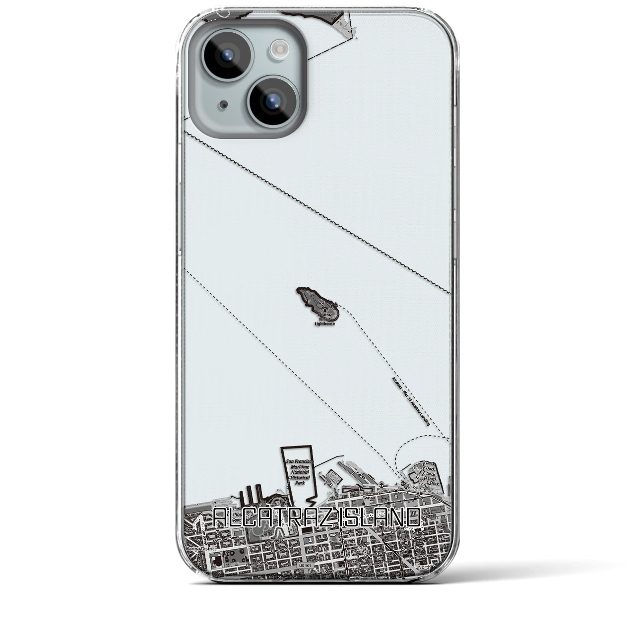 【アルカトラズ島（アメリカ）】地図柄iPhoneケース（クリアタイプ）