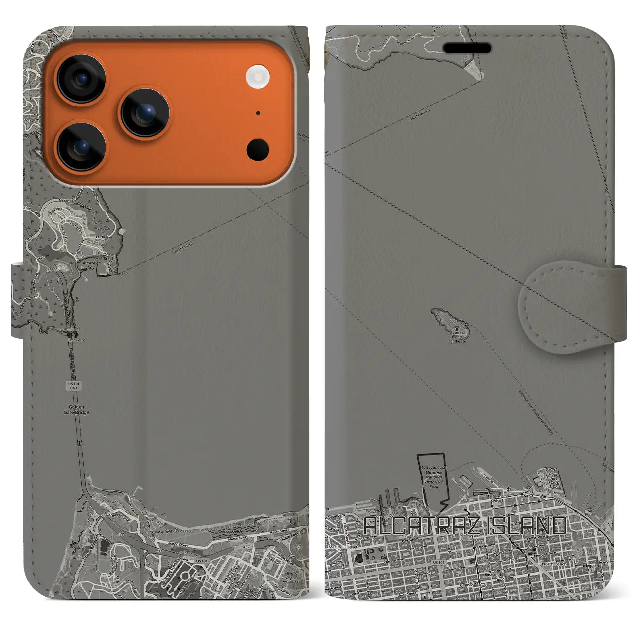 【アルカトラズ島（アメリカ）】地図柄iPhoneケース（手帳タイプ）