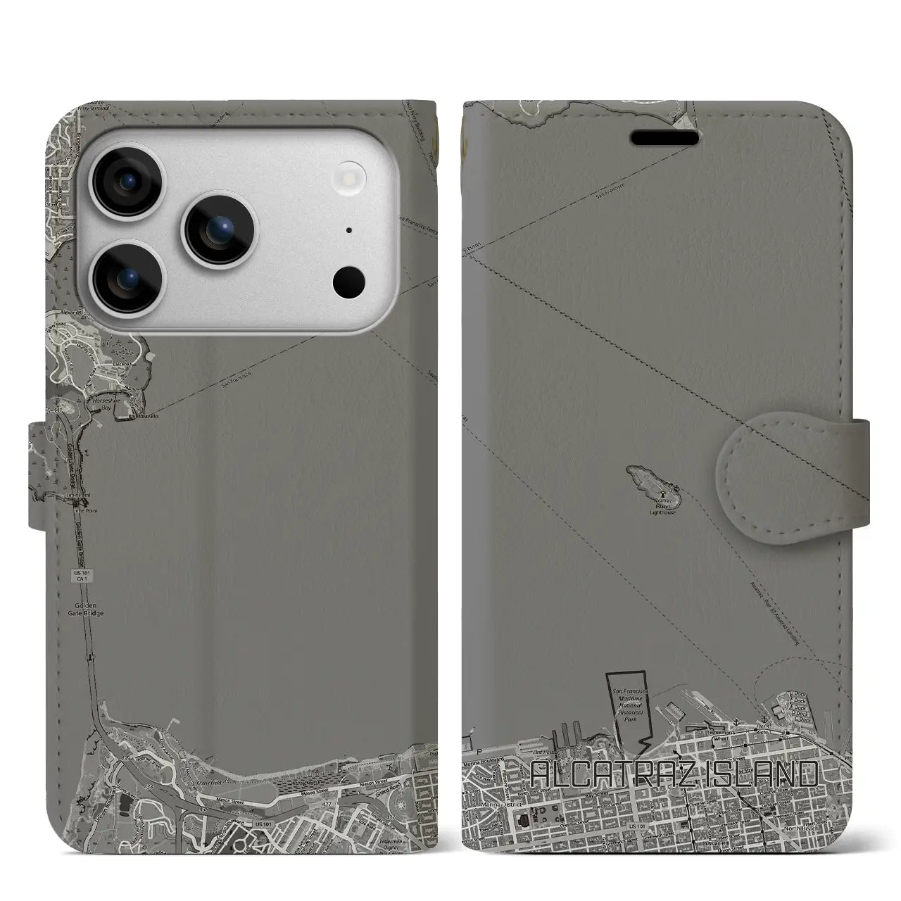 【アルカトラズ島（アメリカ）】地図柄iPhoneケース（手帳タイプ）