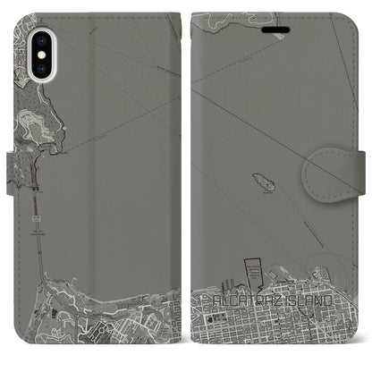 【アルカトラズ島（アメリカ）】地図柄iPhoneケース（手帳タイプ）モノトーン・iPhone XS Max 用