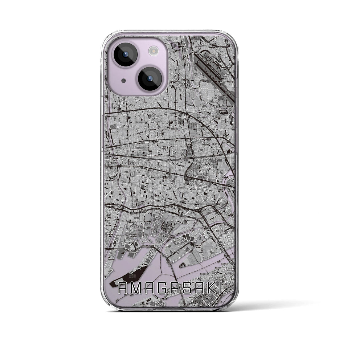 【尼崎(兵庫県)】地図柄iPhoneケース(クリアタイプ)モノトーン・iPhone 14 用