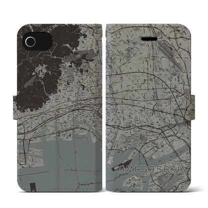 【尼崎（兵庫県）】地図柄iPhoneケース（手帳タイプ）モノトーン・iPhone SE（第3 / 第2世代） / 8 / 7 / 6s / 6 用