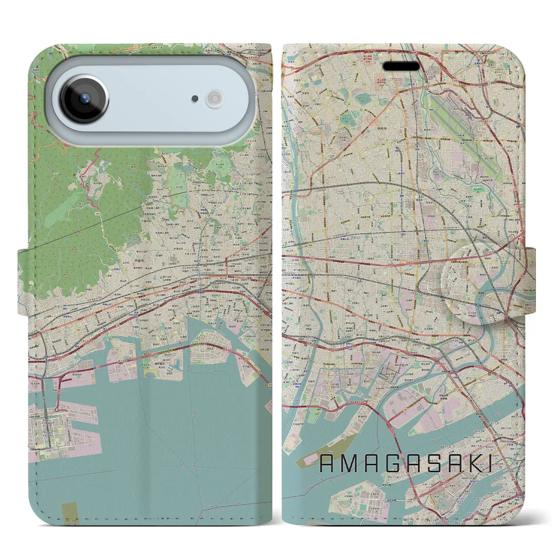 【尼崎(兵庫県)】地図柄iPhoneケース(手帳タイプ)モノトーン・iPhone 17 Pro Max 用